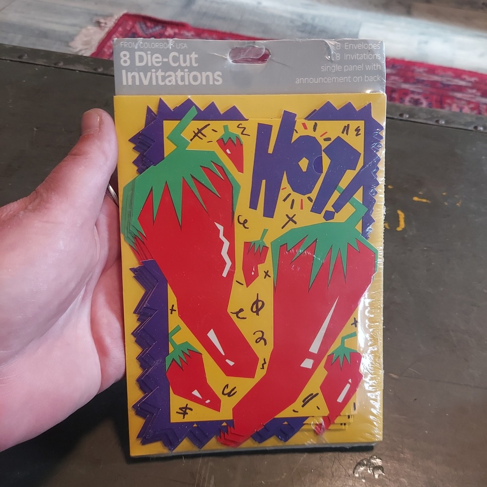 Vintage 1989 Colorbok Chili Pepper Hot Die-Cut Party Invitations 8ct Sealed USA